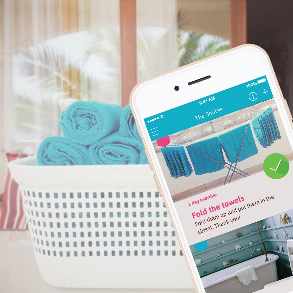 homey app in front of basket of laundry