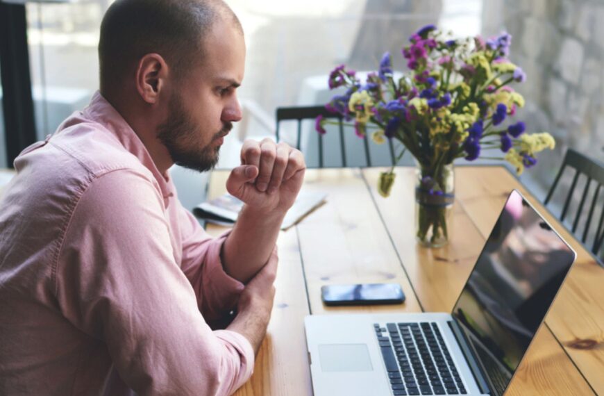 Male freelancer work on laptop computer